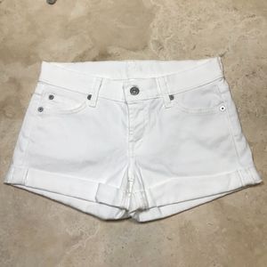 7 for All Mankind white denim shorts rolled cuff
